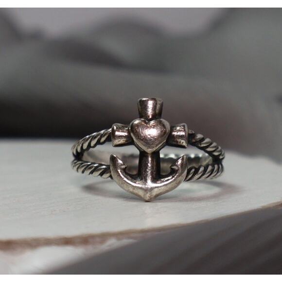 Retired James Avery Faith Hope & Love Twisted Rope Anchor Heart Ring 4.3G/sz7 - Picture 1 of 6